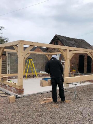 Oak Framed Garage - during construction"